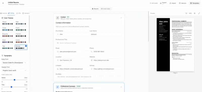 The Talary resume builder editor